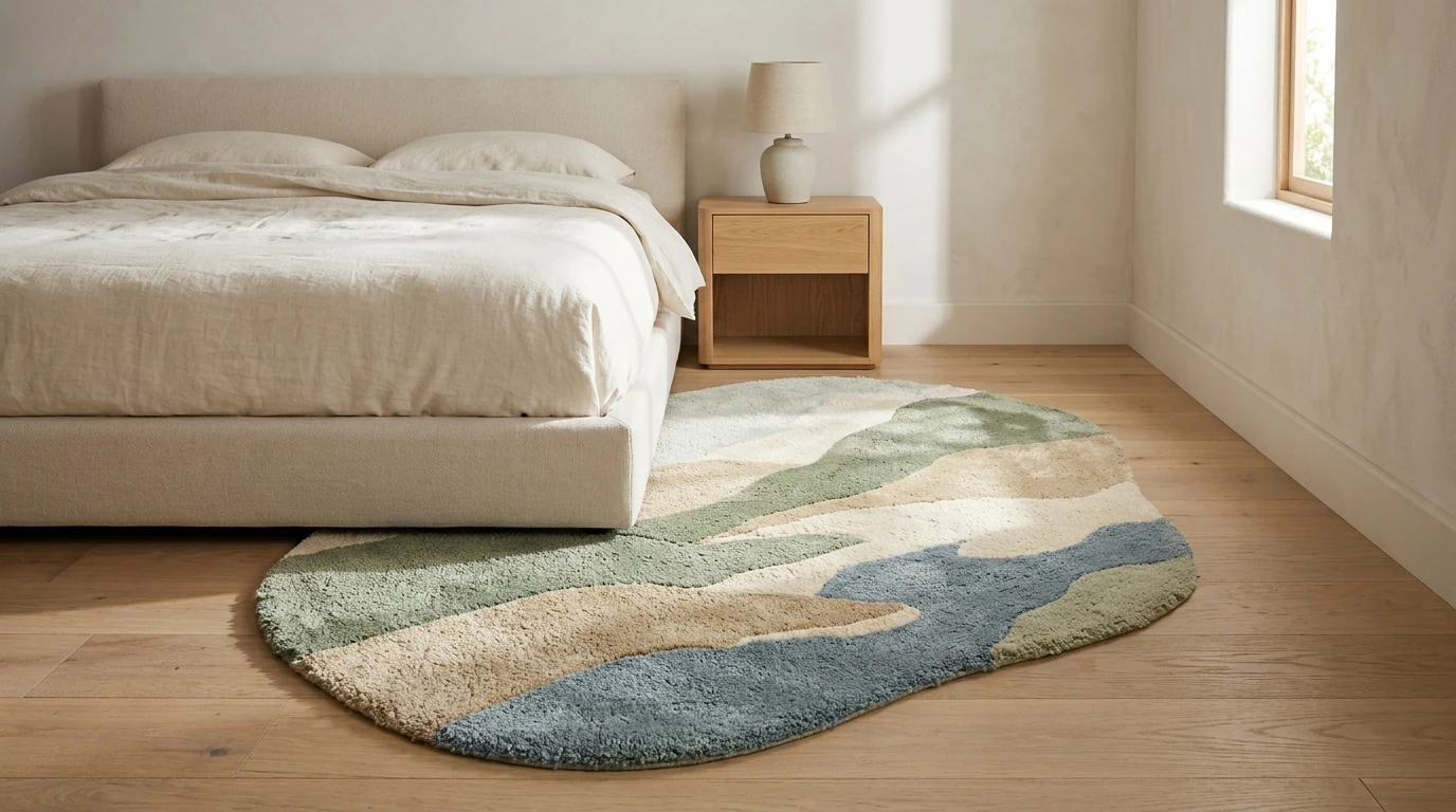 Irregular Tufted Scenery Rug: Calm Bedroom Styling Guide