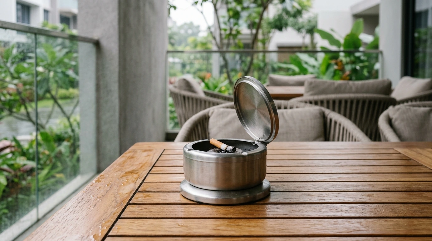 Modern Lidded Stainless Steel Ashtray for Patio Use