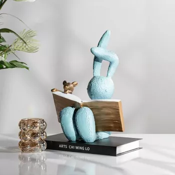 Resin Reading Rabbit Figurine for Cozy Kids’ Nooks